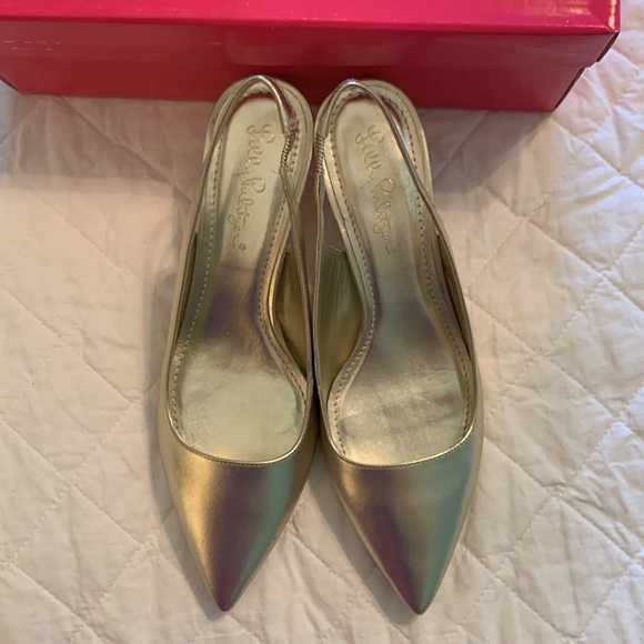 Lilly Pulitzer Erin sling back pump in metallic gold size 7.5 M - Picture 5 of 6